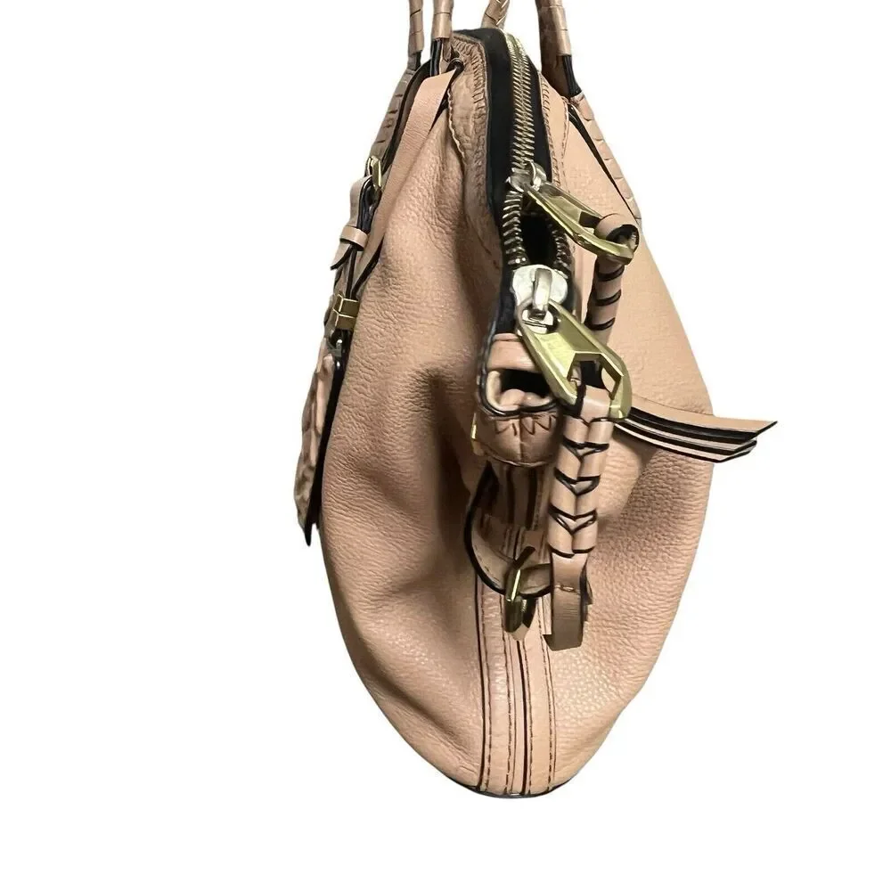 OrYany Tan Beige Cassie Pebbled Leather Satchel Bag Braided